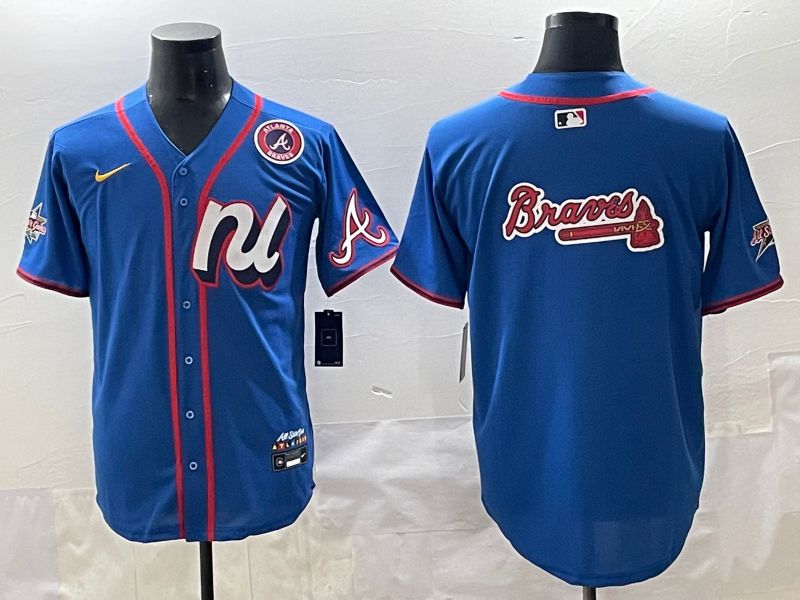 Men 2025 Atlanta Braves Blank Blue All star Blank Blue Nike MLB Jersey style 6